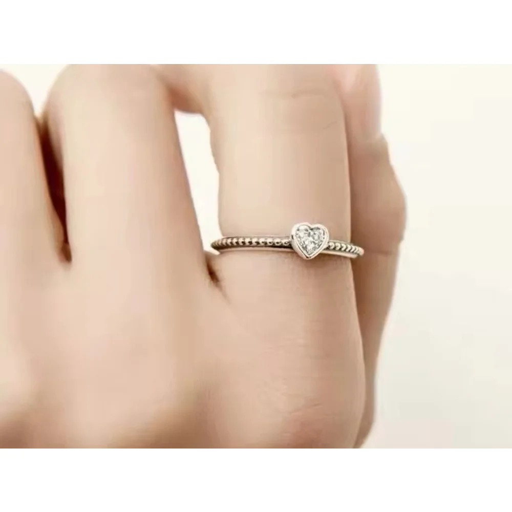 NEW Women's Milgrain 925 Sterling Silver Diamond Simulant Heart Ring, Size 9‎